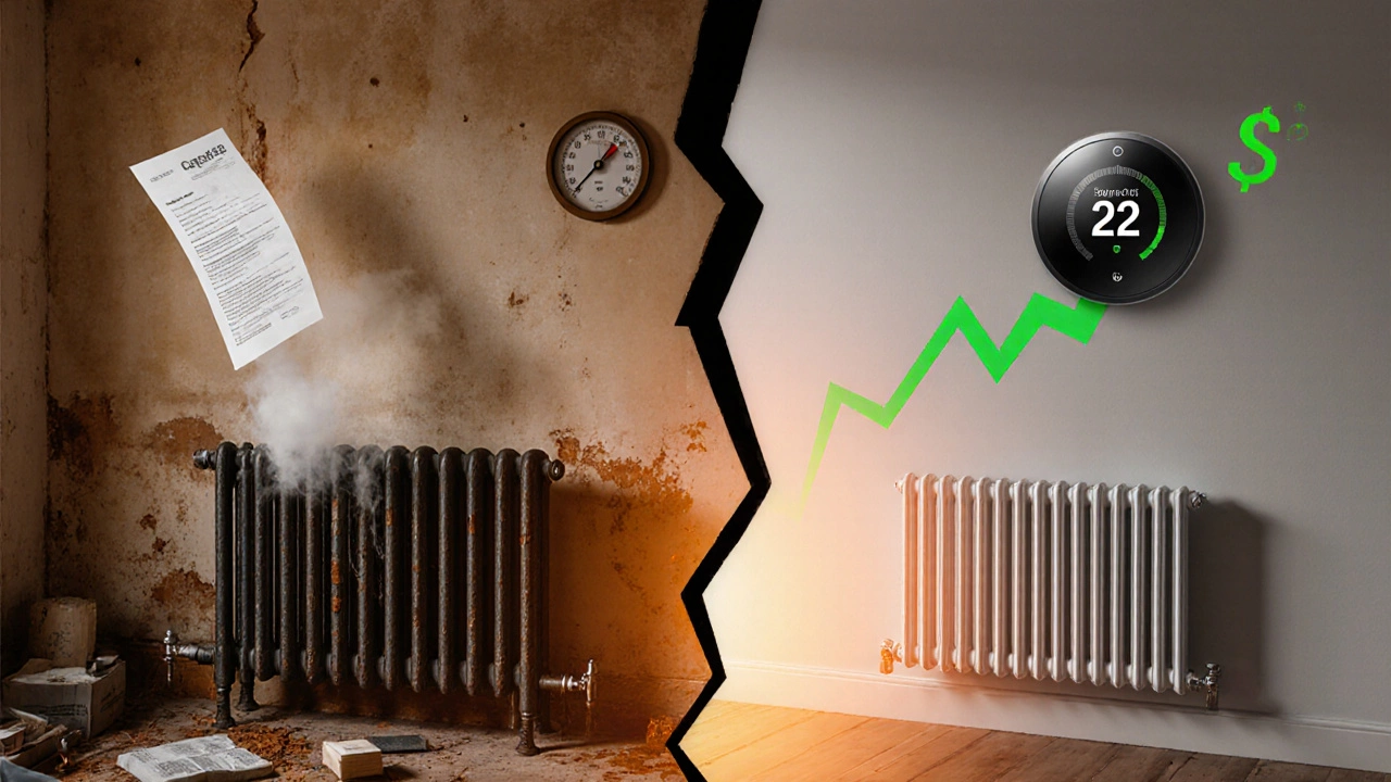 Сравнение старого чугунного и современного биметаллического радиатора в одной квартире