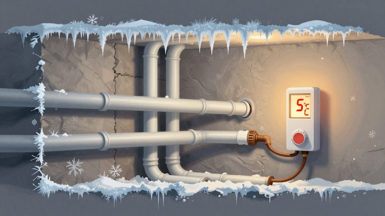 Поперечный разрез дома в Санкт-Петербурге с армированными полипропиленовыми трубами и наружным льдом.