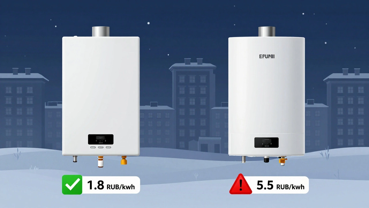 Сравнение стоимости газового и электрического котла на фоне зимнего Санкт-Петербурга.