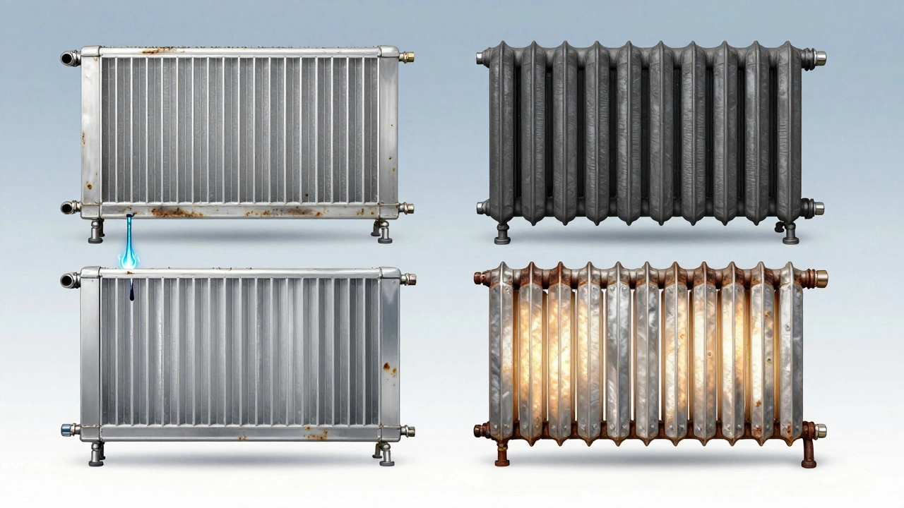 Сравнение четырех типов радиаторов: надежный биметаллический против корродирующих аналогов.