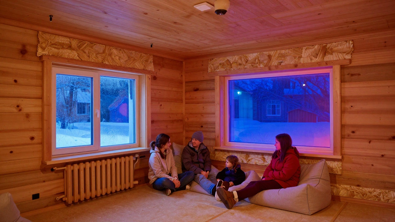 Уютная утеплённая коттеджная комната с тёплым полом и равномерным распределением тепла.